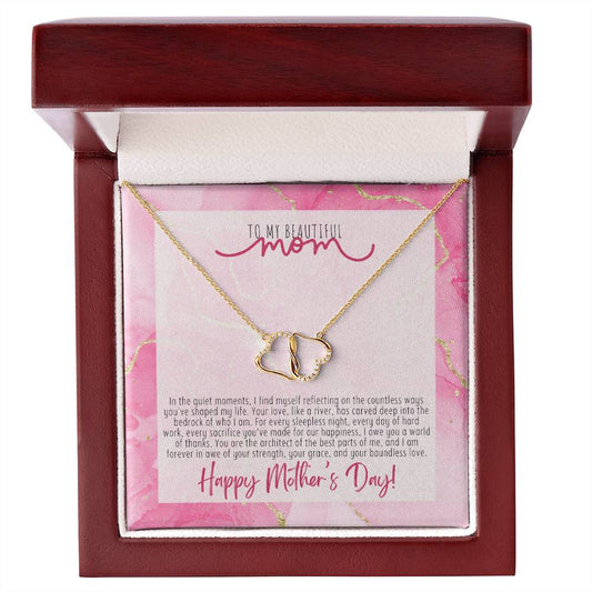 Architect of Love: Solid Gold Double Heart Pendant for Mom
